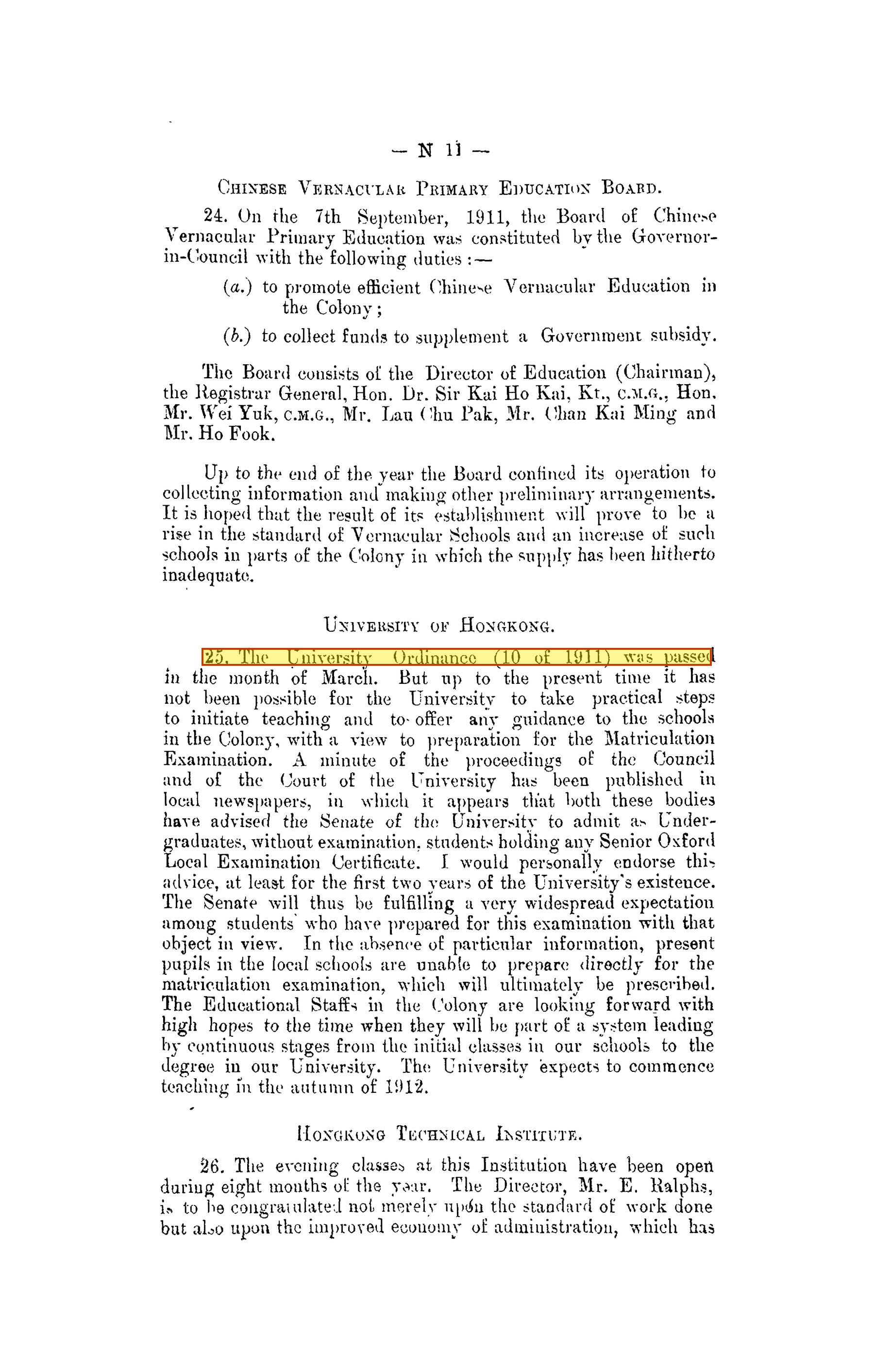 AR 1911 item 25: the University expectation