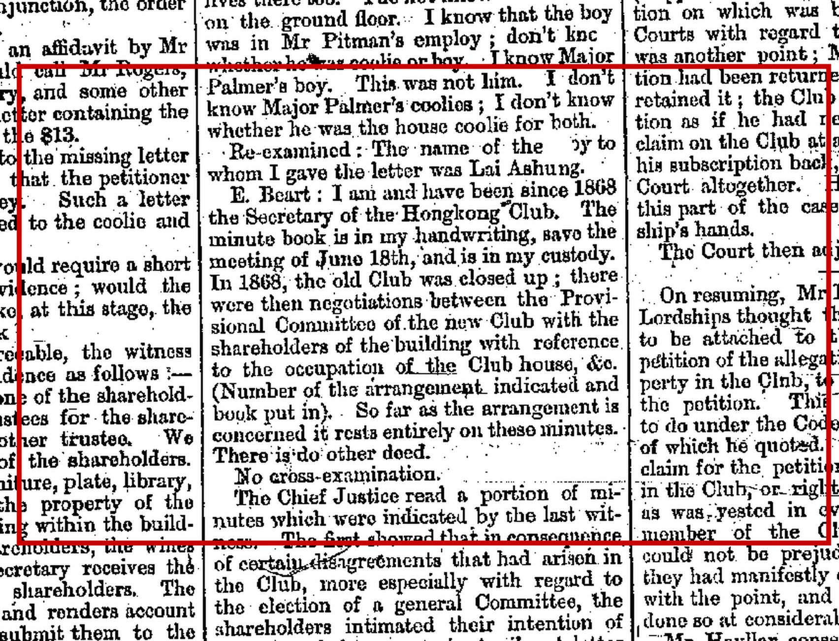 China Mail, 28 March 1881: the Pitman hearing column