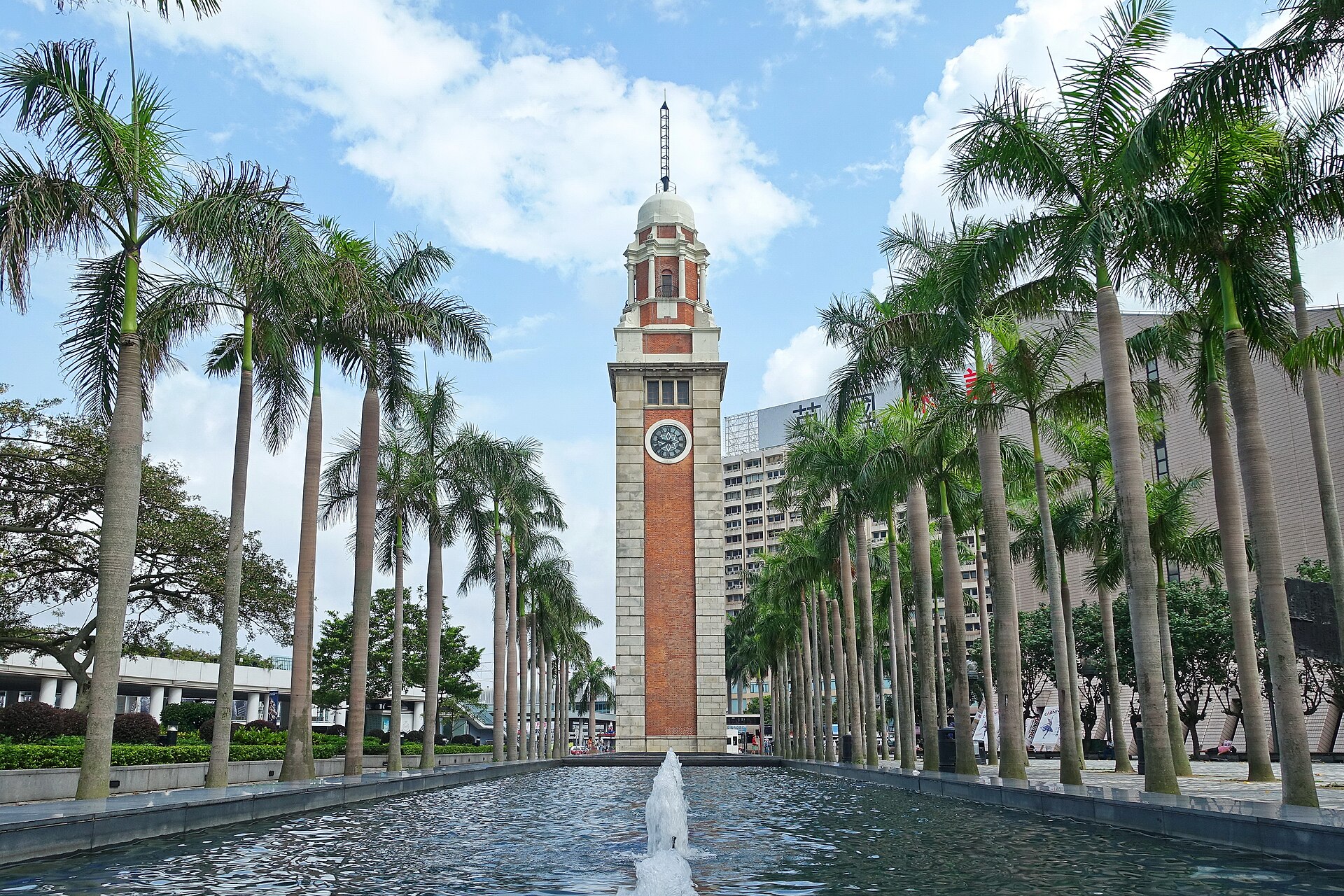 Photograph of the surviving Kowloon-Canton Railway Clock Tower at Tsim Sha Tsui today.