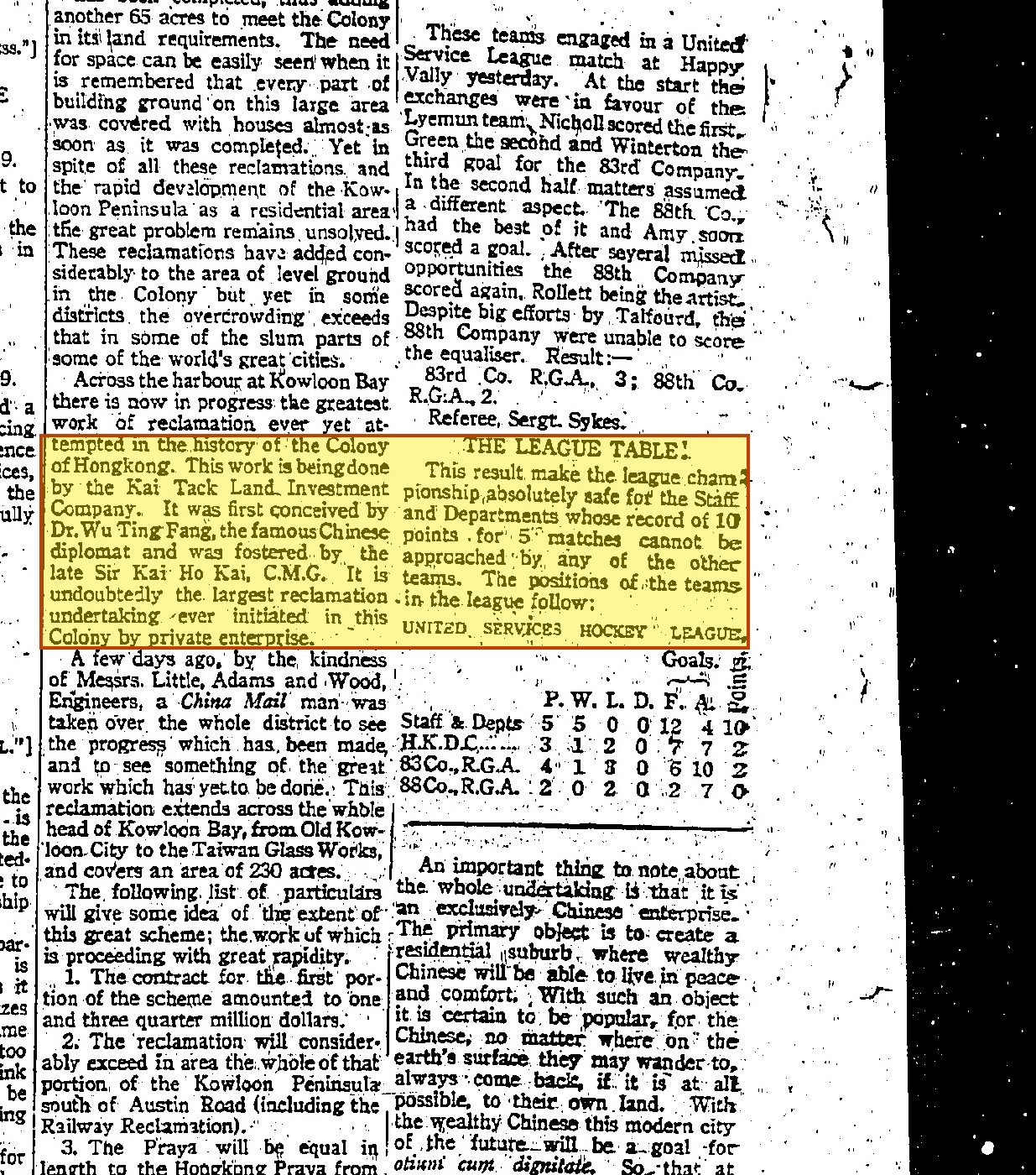 China Mail, 11 April 1919 — the Kai Tack Land Investment Company's reclamation
