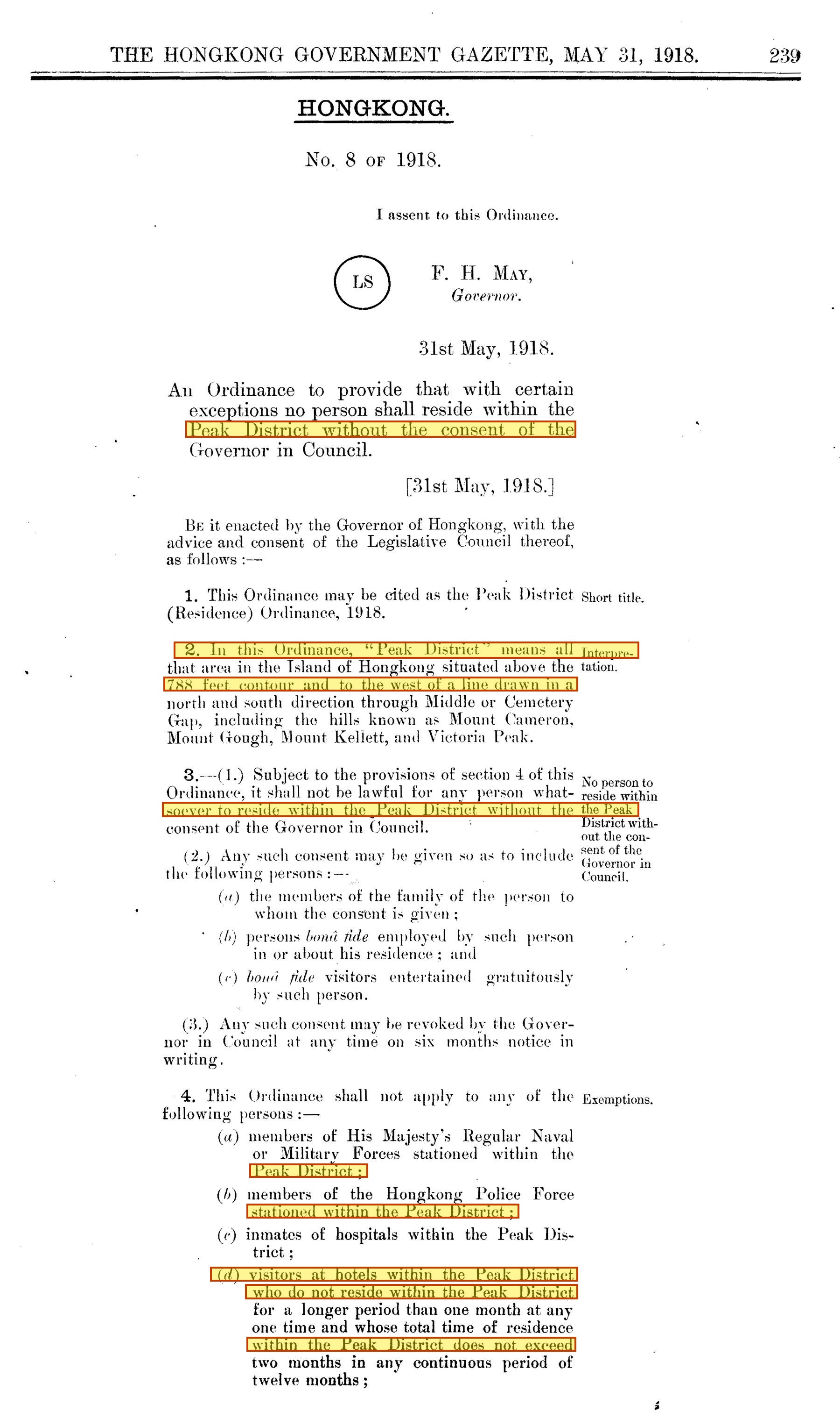 Government Gazette 31 May 1918, p. 239 — No. 8 of 1918 as assented, with s.3 'no person whatsoever' boxed