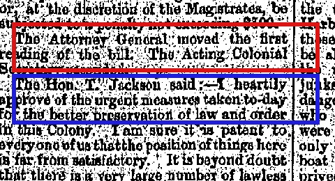 China Mail, 9 October 1884, printed p.3: Legislative Council debate, highlighted