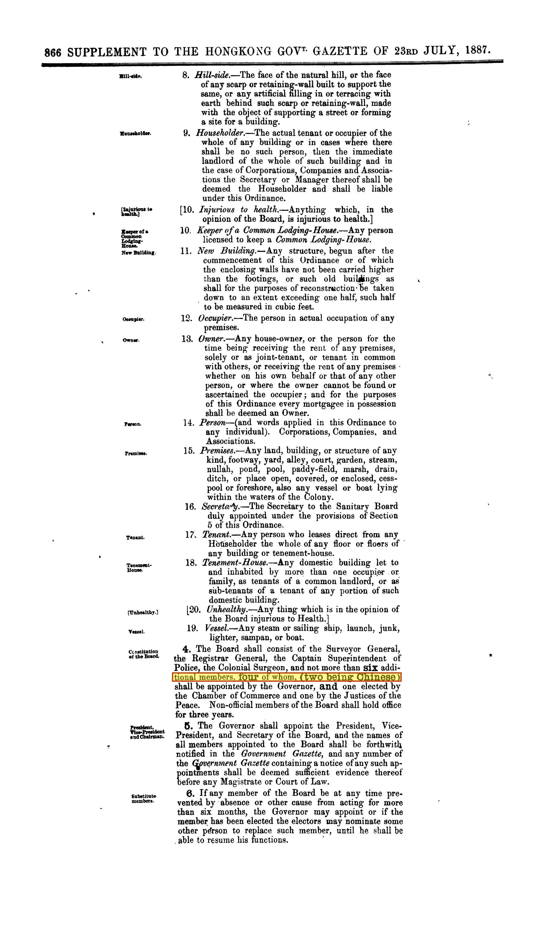 Public Health Ordinance 1887, s.4