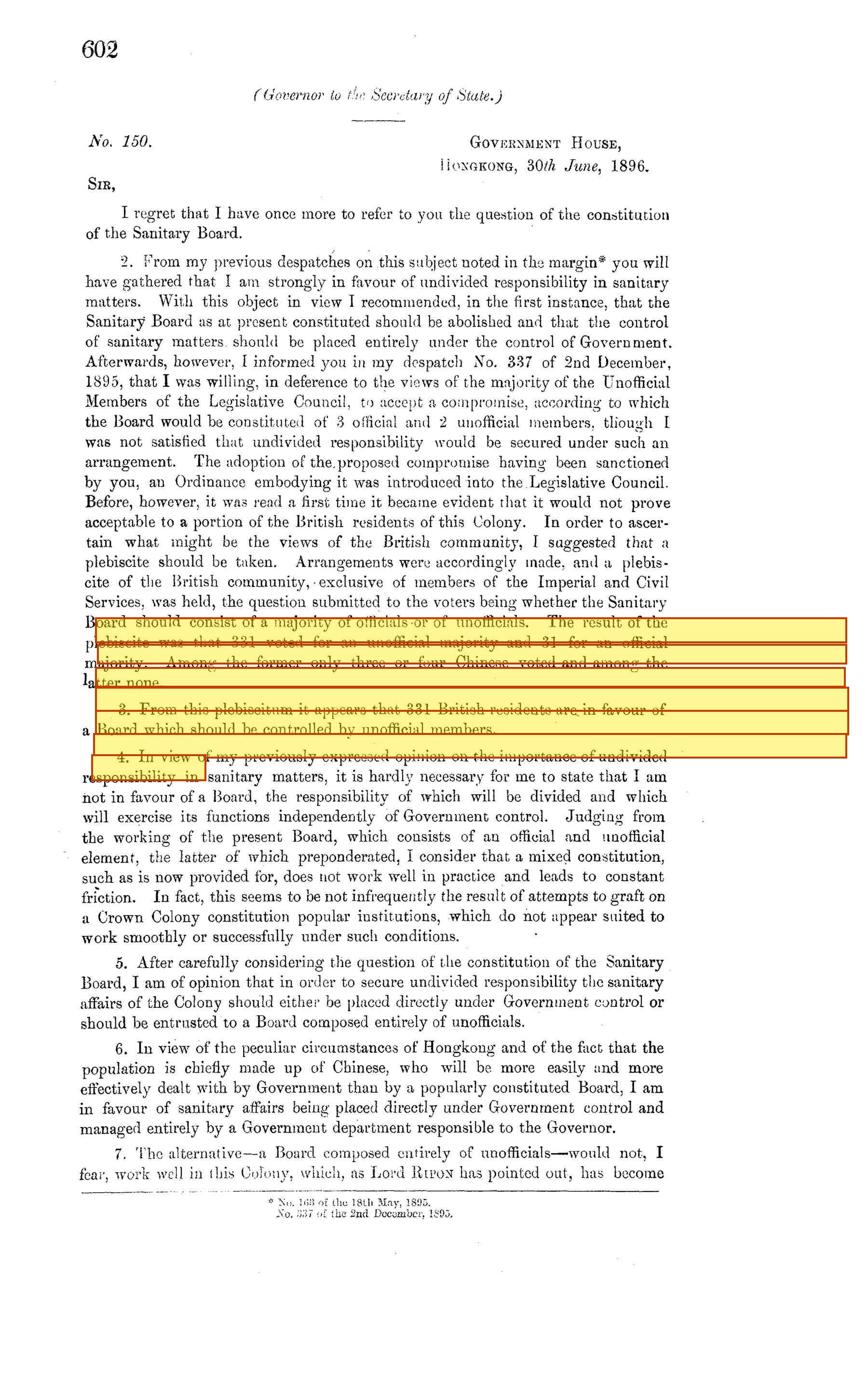 1896: the plebiscite despatch