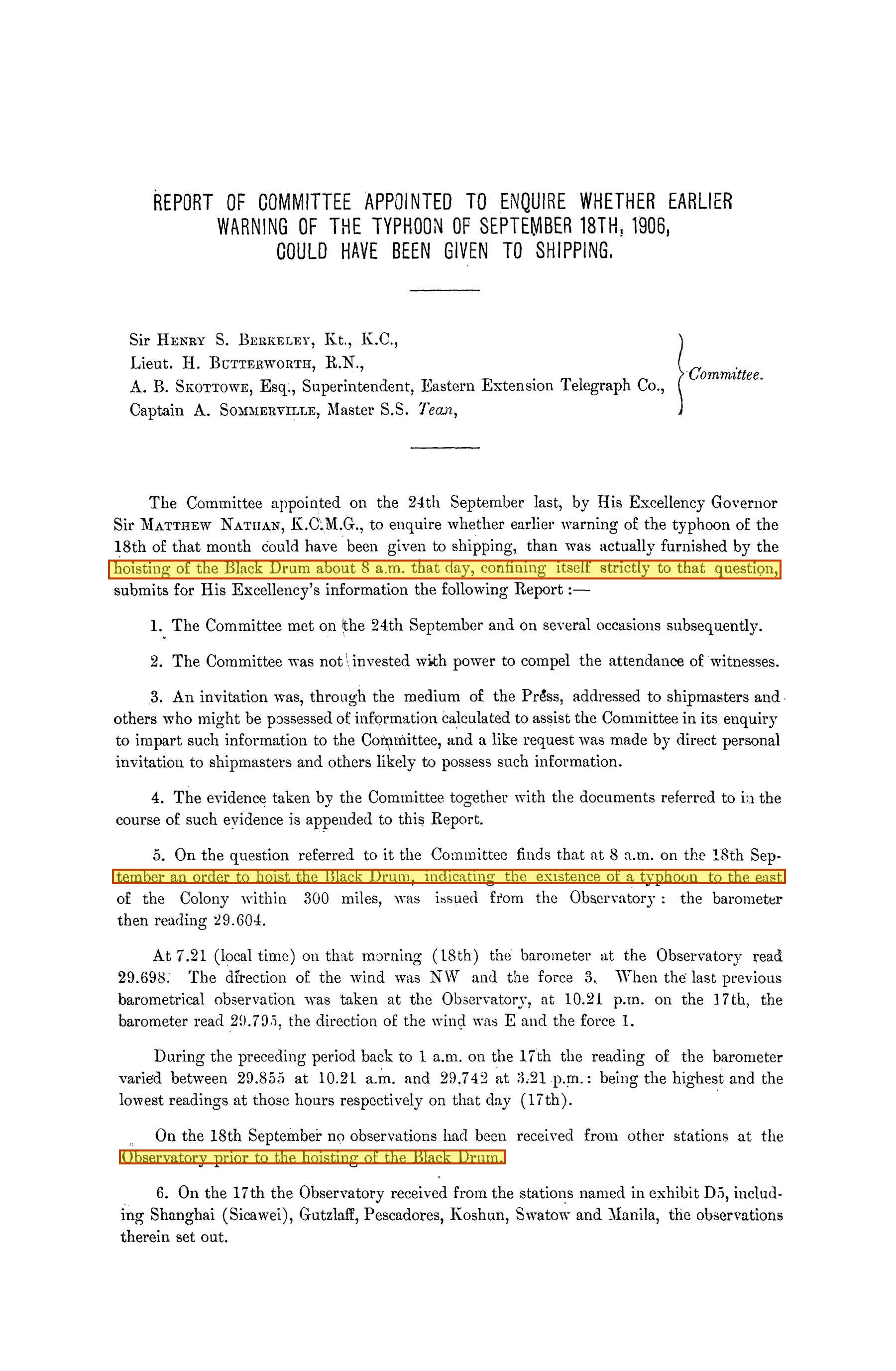 Sessional Paper 1907 Committee of Enquiry report, highlighted